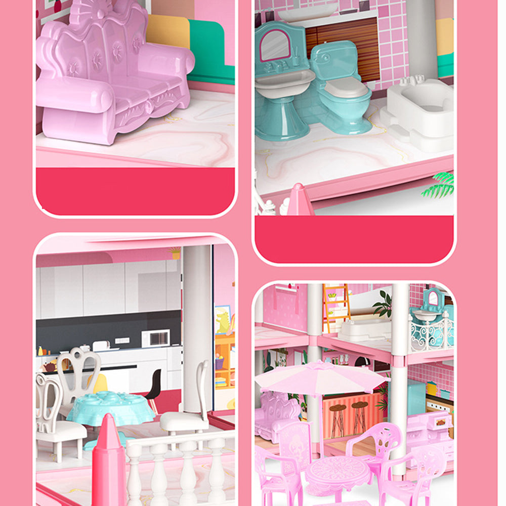 TD® Jouets de maison de jeu pour enfants, maison de villa de poupée,jouet d'assemblage de villa de château de simulation de petite f