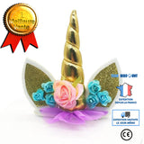 TD® Décoration de Gâteau Corne de Licorne/ Accessoire Anniversaire en Tissu Or pour Fête d'anniversaire Enfant
