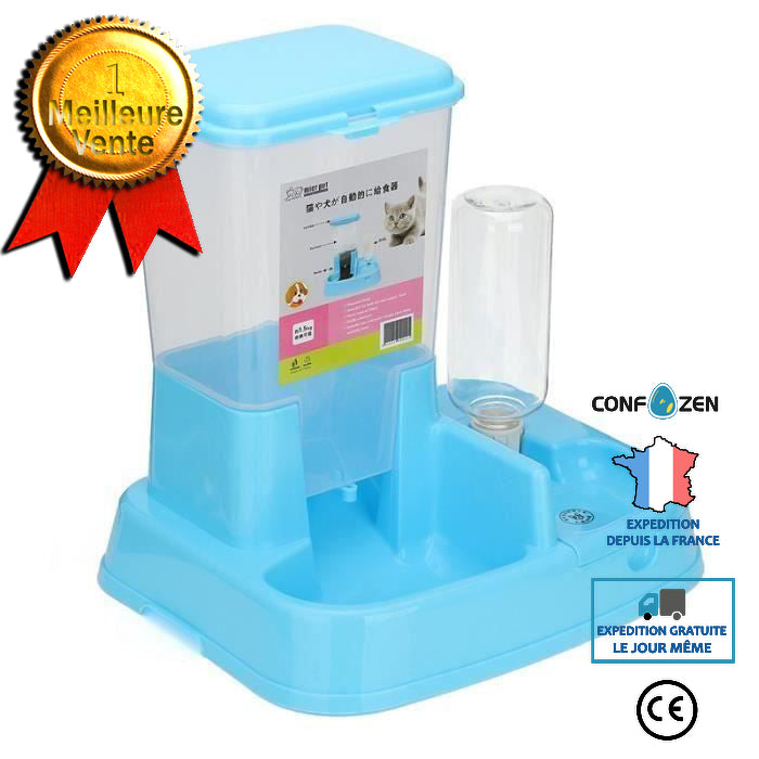 Automatique Gamelle Mangeoire Bouteille Distributeur Eau Croquette Pr Chien Chat Bleu Clair