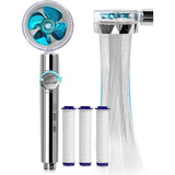 Pomme de douche pressurisée   Raccordement 4 points  Orientable à 360   Filtrée et pressurisée   Arrêt de l'eau par simple pression
