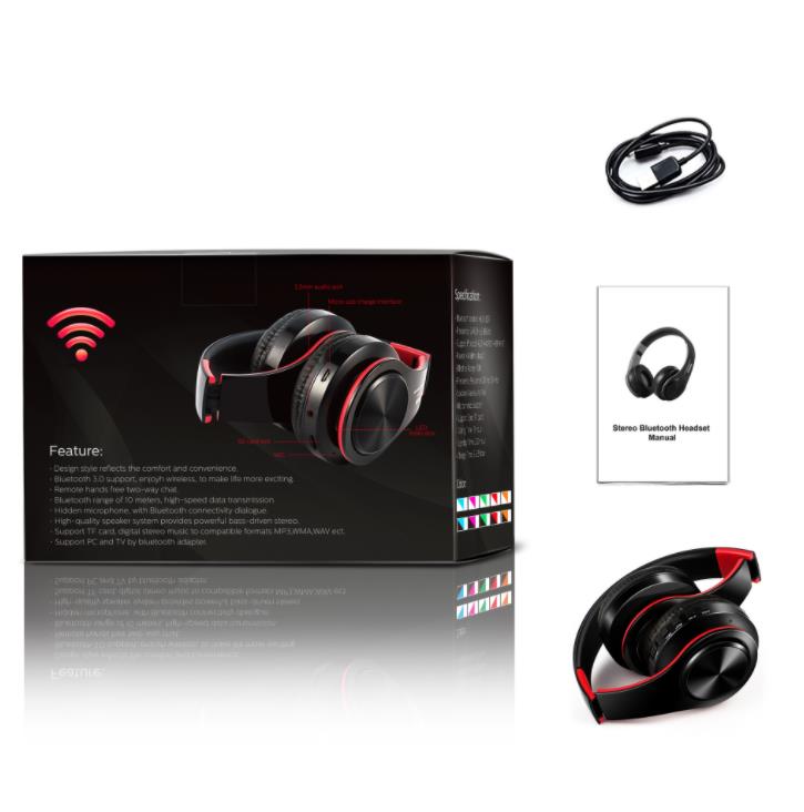 TD® Casque mâle et femelle casque bluetooth cadeau mode microphone sans fil insérer carte TF casque stéréo bilatéral stéréo bleu noi
