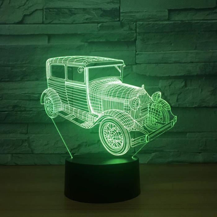 TD® Lampe optique poser décoratif tactile 7 couleurs illusion optique - ancienne voiture - faible consommation câble USB 3 piles AAA