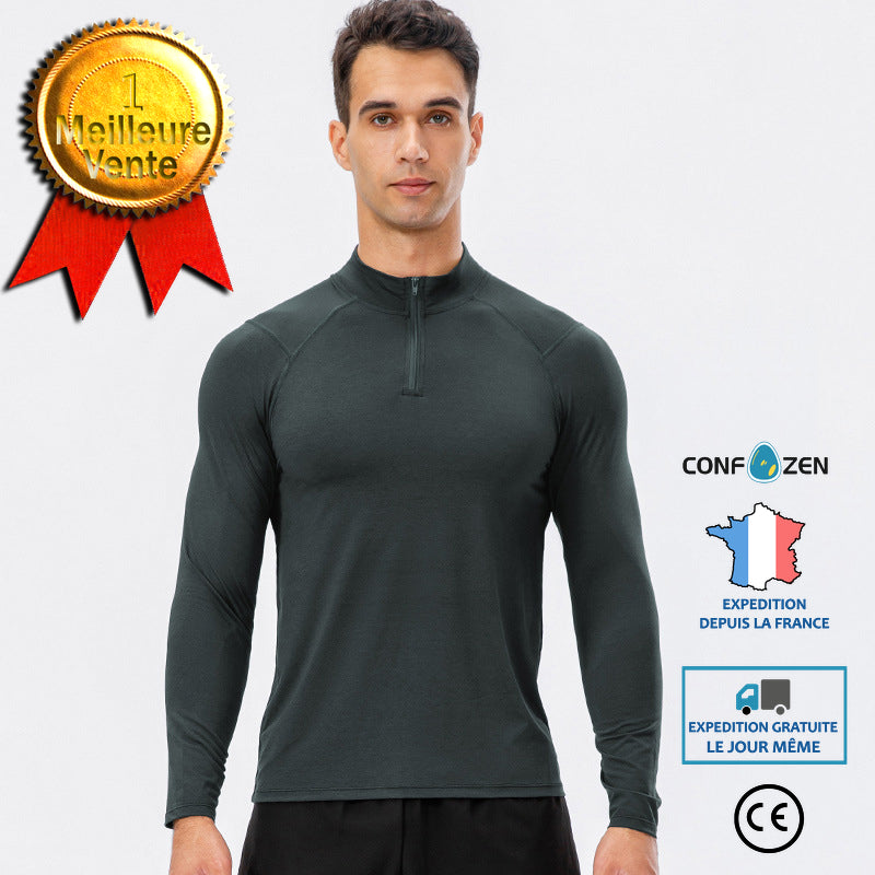 Sweat-shirt fitness homme automne/hiver fitness manches longues séchage rapide basket-ball running sportswear demi-zip sweat-