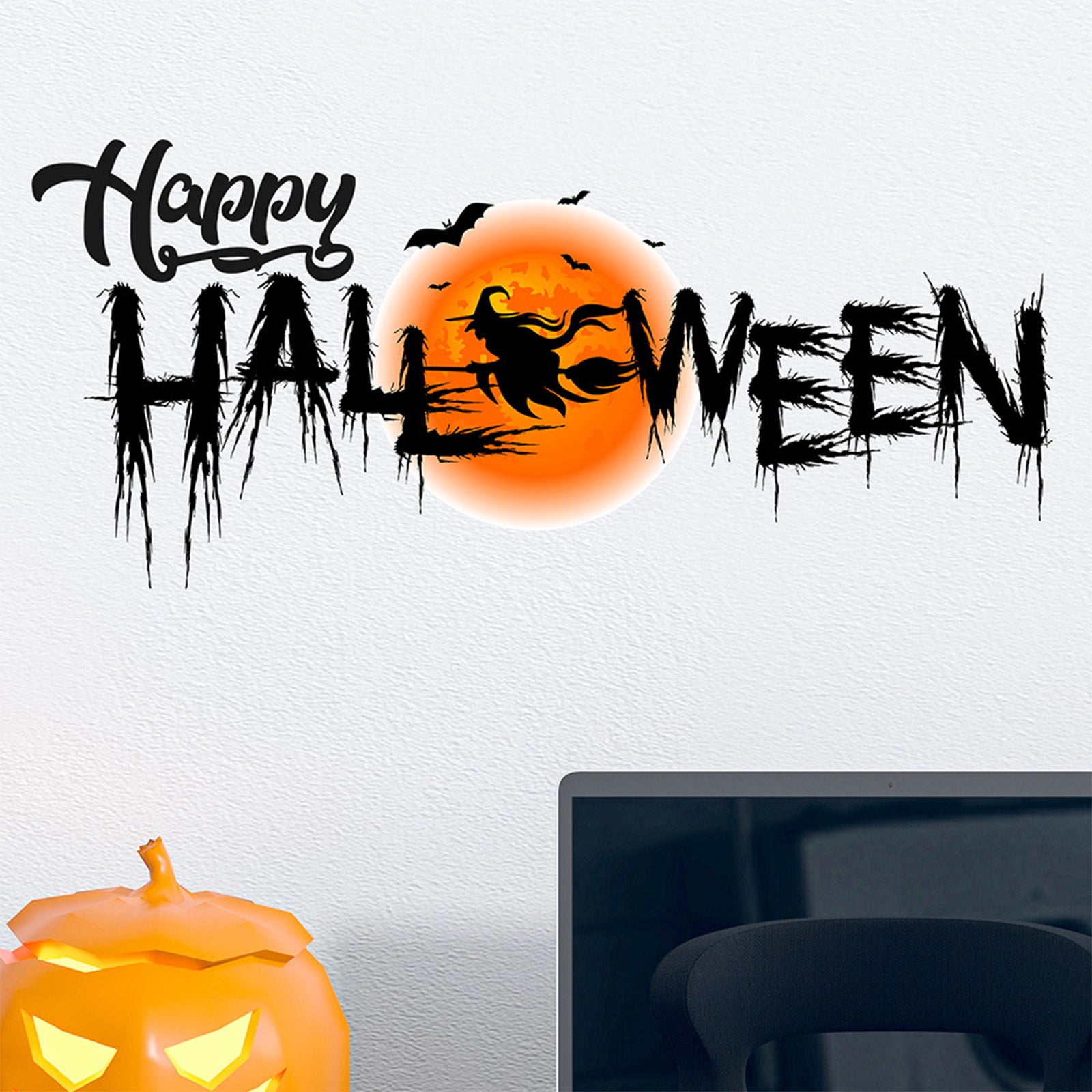TD® Halloween decoration HappyHalloween Wall Sticker Effrayant Halloween Autocollant Dessin Animé Drôle Sorcière Autocollant