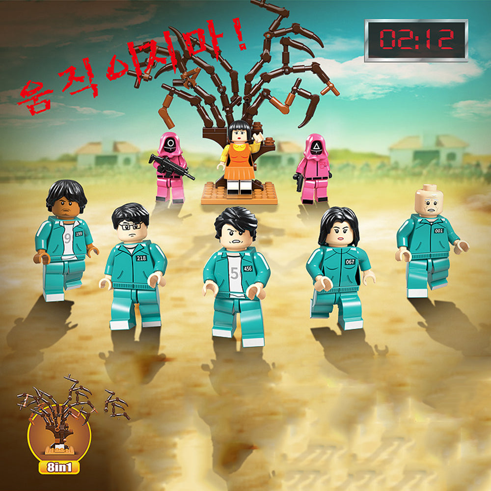 TD® Jeu de calamar 123 figurines en bois du même type de poupées jouets autour de la boîte aveugle, 8 types de blocs de jeu assemblé