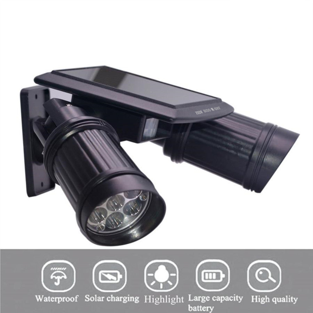 TD® Panneau Spot solaire double LED Lampe orientée corps avec détecteur mouvement extérieur éclairage énergie consommation renouvela