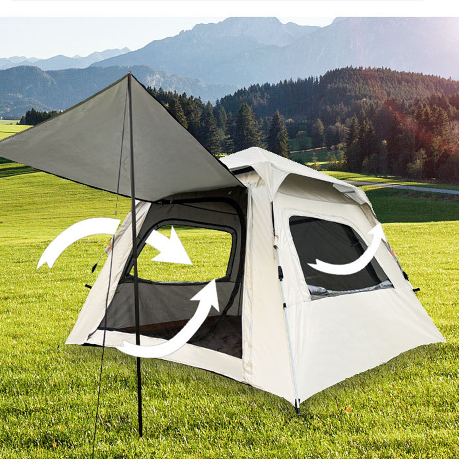 TD® Deux portes et deux fenêtres tente extérieure automatique ventilation solaire camping de loisirs en plein air