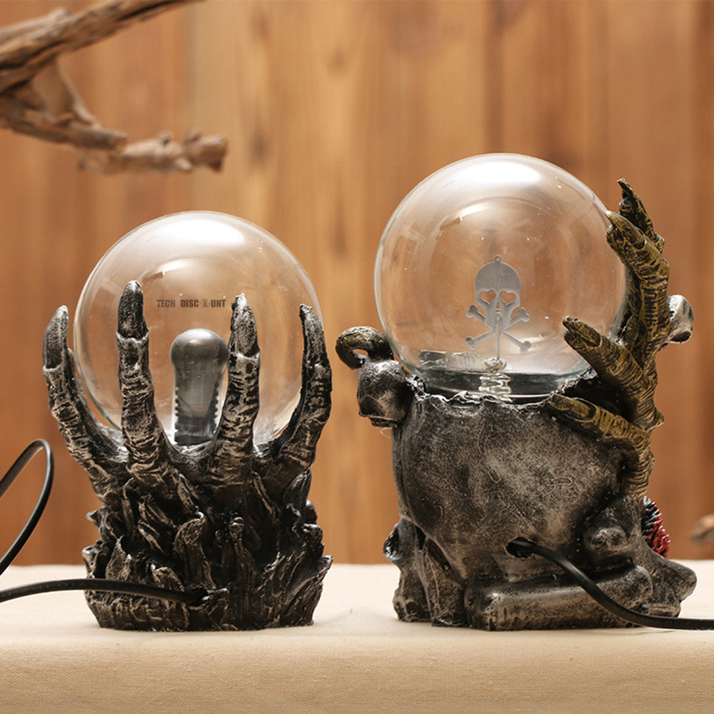 TD® Lampe décorative motif crâne et main effet statut lumière foudroyante effet statique halloween boule ionique rouge fête peur