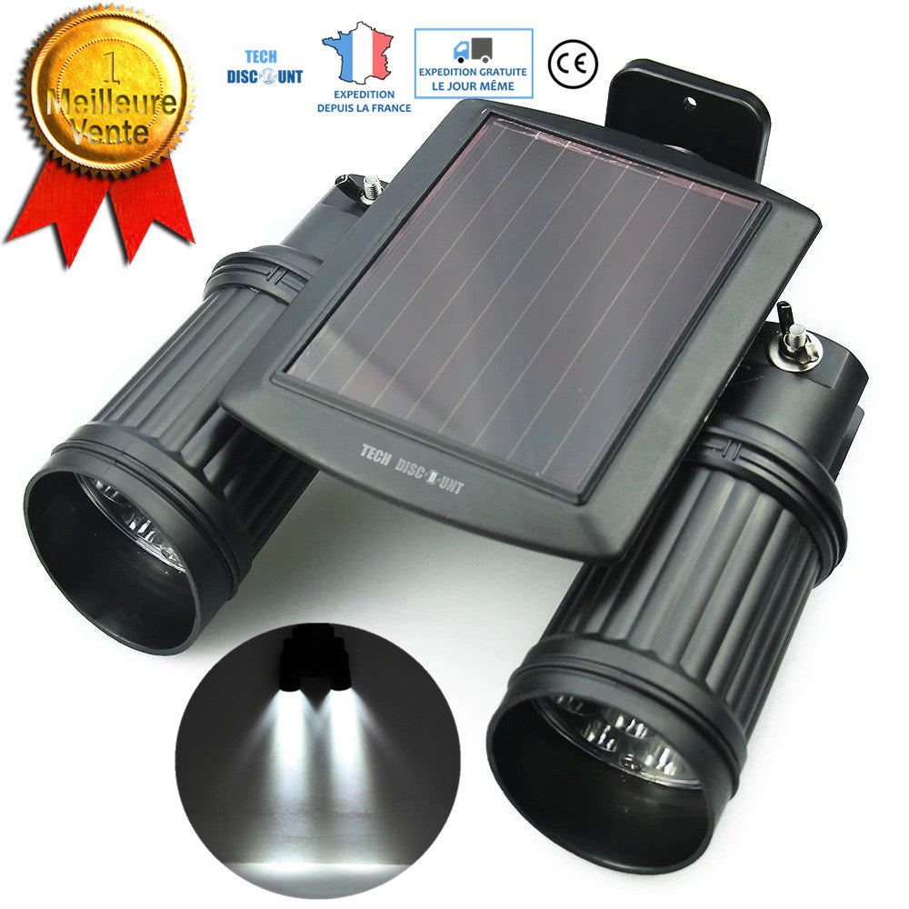TD® Panneau Spot solaire double LED Lampe orientée corps avec détecteur mouvement extérieur éclairage énergie consommation renouvela