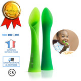 TD® Cuillères d'apprentissage dès 6 mois pour bébé enfants en bas âge silicone sans bisphénol flexible alimentaton facile asperge