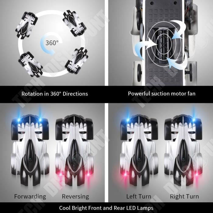 TD® RC Voiture Mur Grimpeur Rapide Voiture de Course Anti-gravité Cool Jouets pour Garçons 8-10 Ans Noir Cadeaux de Anniversaire Noë