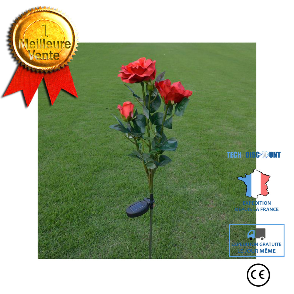 TD® Lampe solaire de jardin 3 LED Rose en forme de fleur Stake Lumière Eclairage Lampe  en forme de Fleur pour éclairage externe