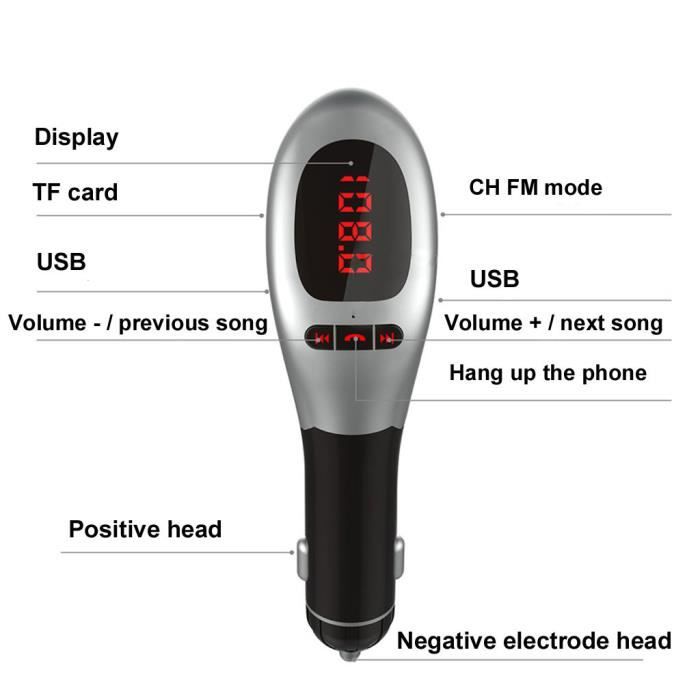 TD® Transmetteur FM Sans fil Bluetooth pour voiture MP3 Lecteur de musique Radio Port USB - KIT mains libres sans fil USB