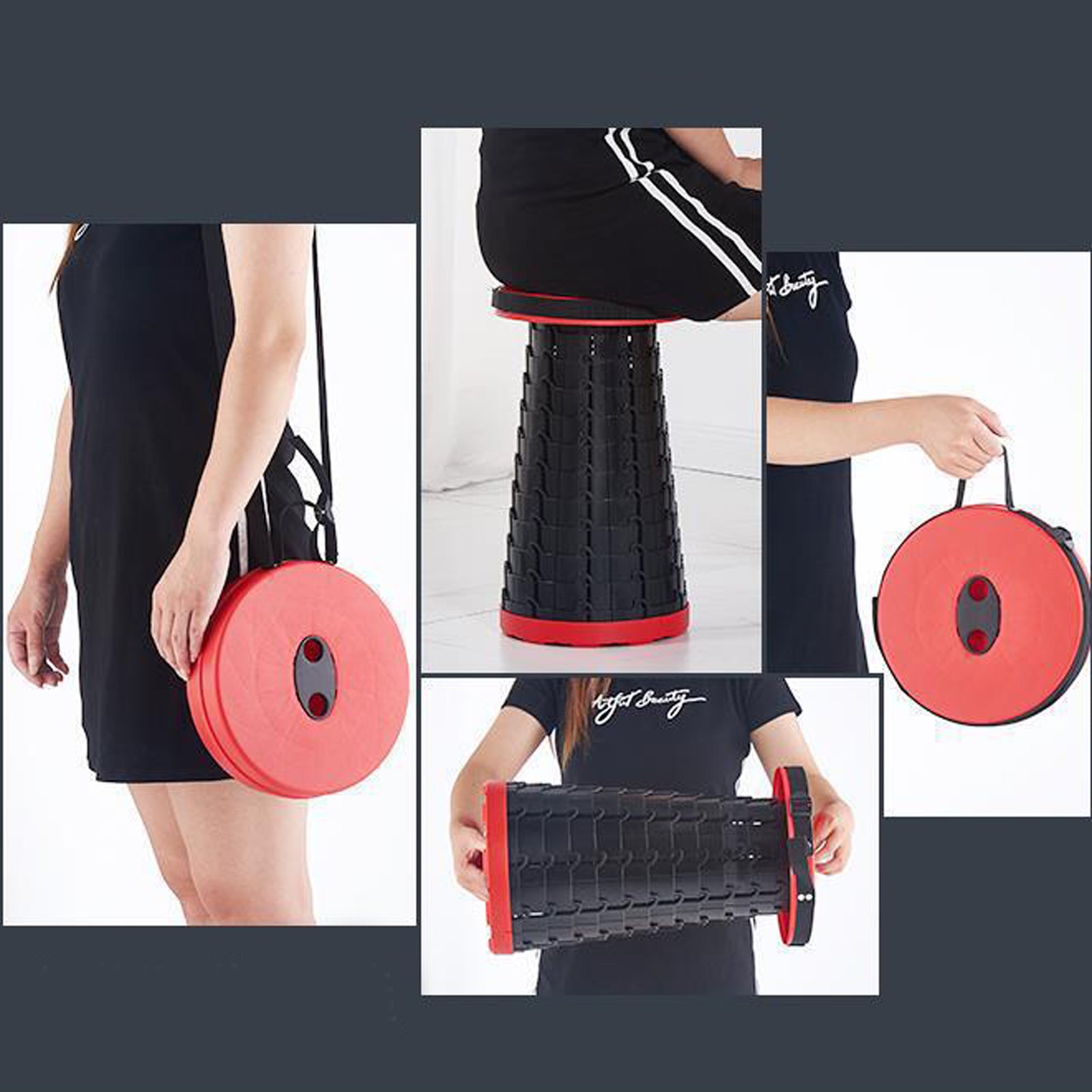 TD® Tabouret pliant escamotable réglable portatif extérieur stockage camping train de pêche intégré style simple plastique couleur n