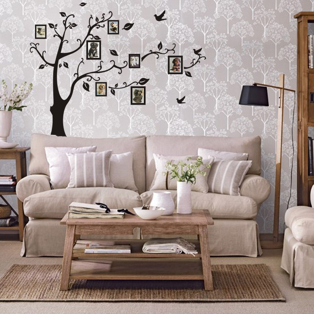 Arbre photo noir trois générations salon amovible TV canapé fond sticker mural peinture chambre
