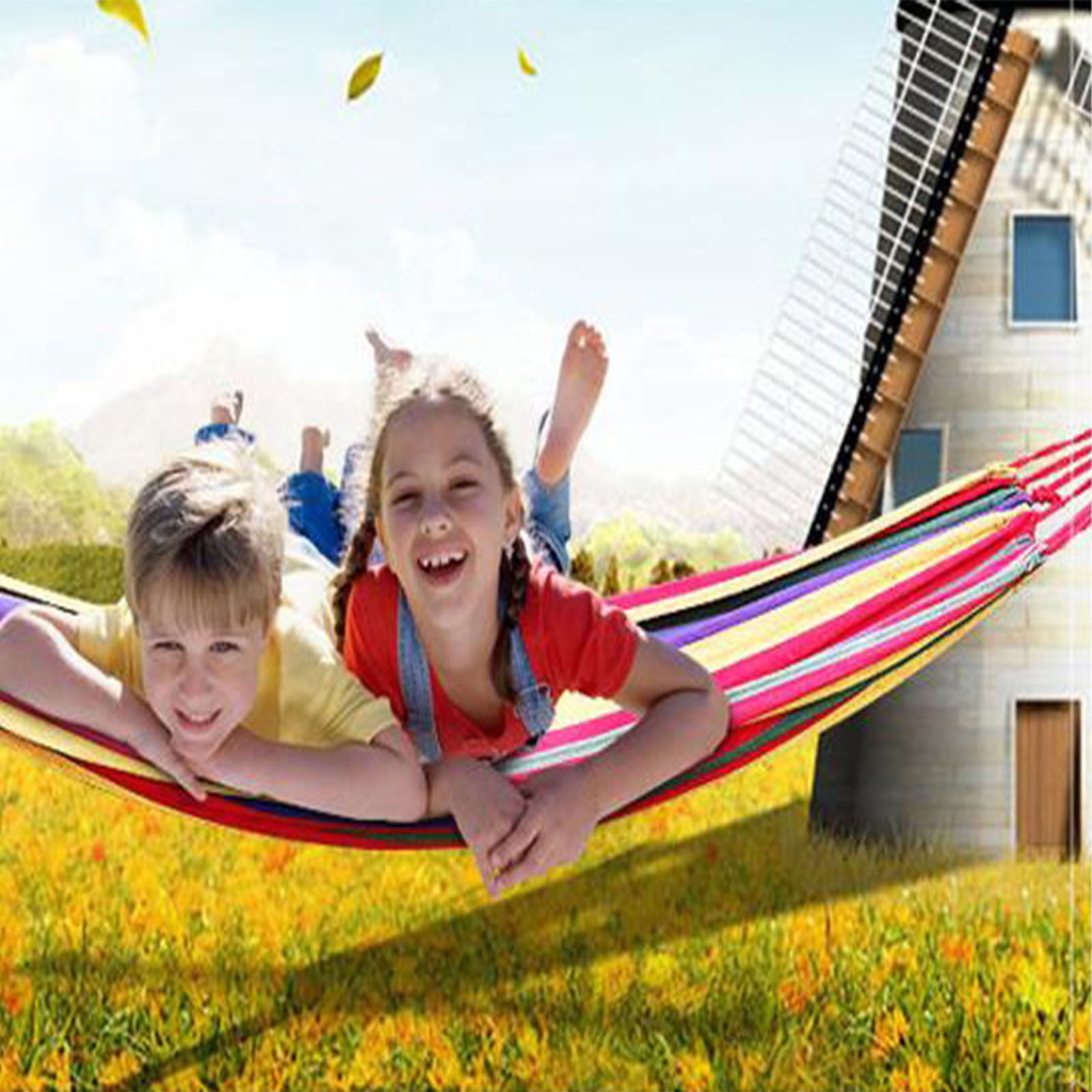 TD® Toile arc-en-ciel extérieure paresseuse hamac épaissi double balançoire hamac anti-renversement hamac de camping en plein air