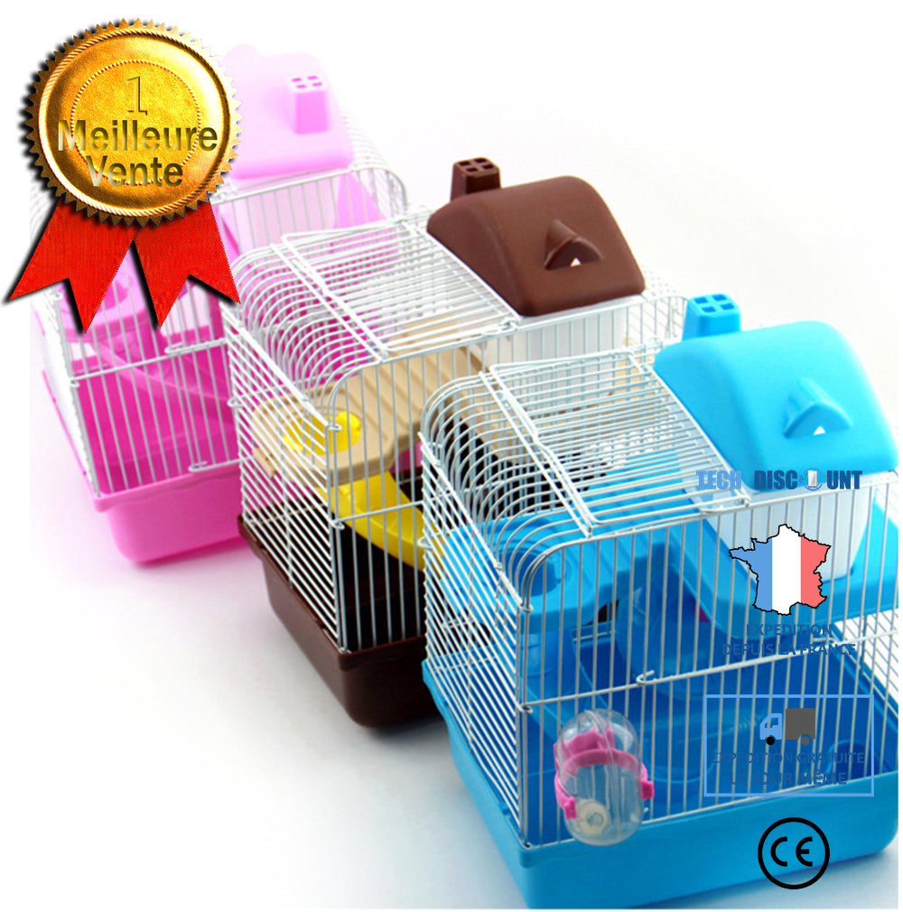 TD® 2 etages Maison a etage Hamster Cage Souris avec disque slide spinning bouteille Hamster cage hamster villa petit château