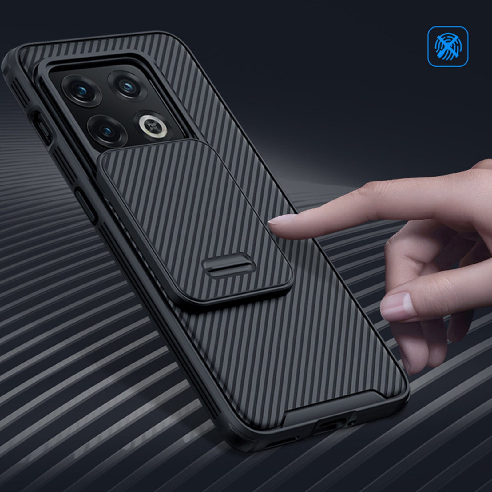 TD® Convient pour OnePlus 10Pro étui de téléphone portable lentille glisser noir miroir couverture arrière housse de protection