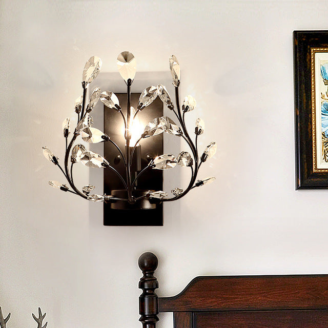 Applique en cristal Style country américain Fer forgé rétro le salon chambre chevet Applique murale