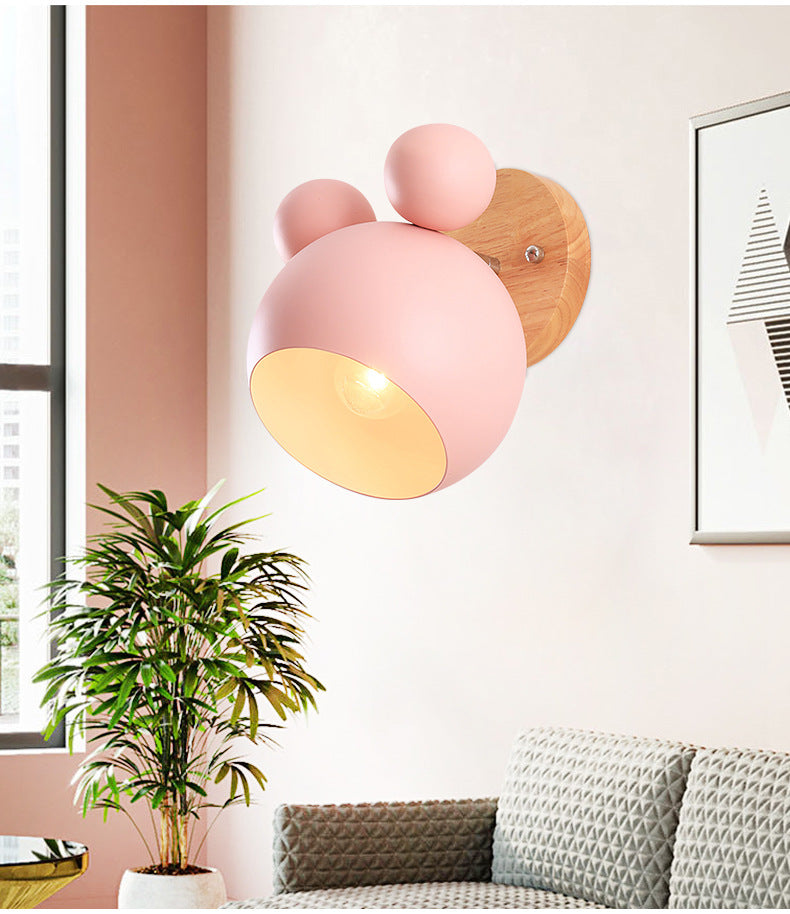 Appliques Murales Interieur Nordic chambre lampe de chevet personnalité créative enfants simple macaron bois