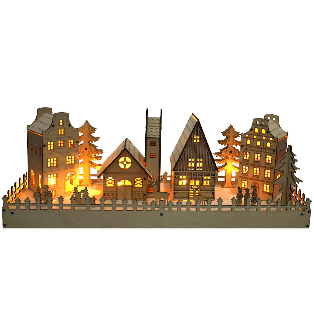 Arbre de noël en bois scène maison personnages lumières LED décoration de la maison bricolage artisanat accessoires noël déco