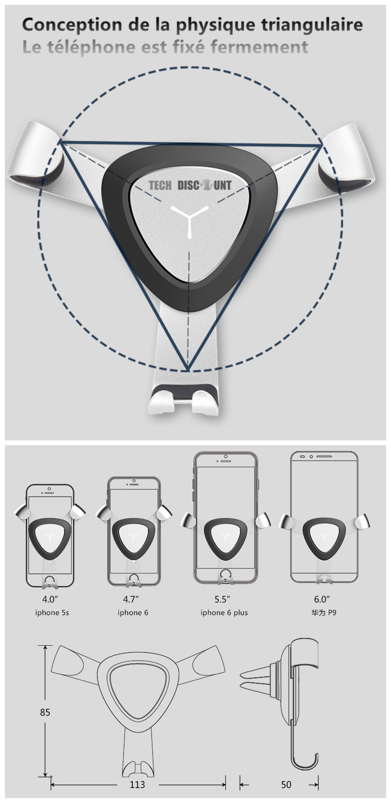 TD®  nouveau support de télephone portable mobile accessoire de voiture conduite smartphone simple installation sécurité