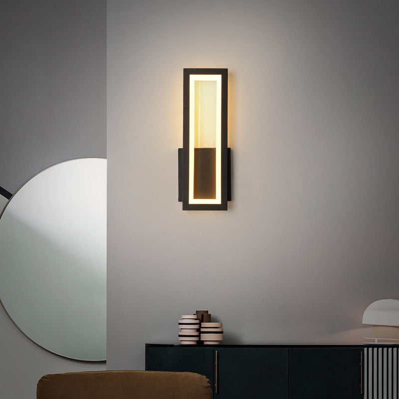 Applique Murale Moderne Interieur avec Blanc Chaud, Lampe Murale Aluminium Noir avec Acrylique Abat-jour