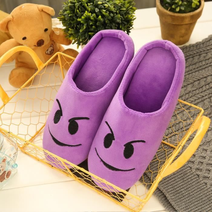 TD® Chaussons en Paire 36/37 Violet jaune Peluche-Pantoufles/ Cadeau de Noel homme Femme-paire