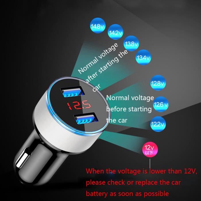 TD® Chargeur de voiture en alliage d'aluminium multifonction-Double USB Chargeur allume-cigare avec écran LCD-équipement auto