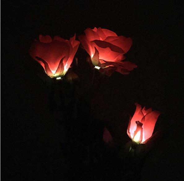 TD® Lampe solaire de jardin 3 LED Rose en forme de fleur Stake Lumière Eclairage Lampe  en forme de Fleur pour éclairage externe