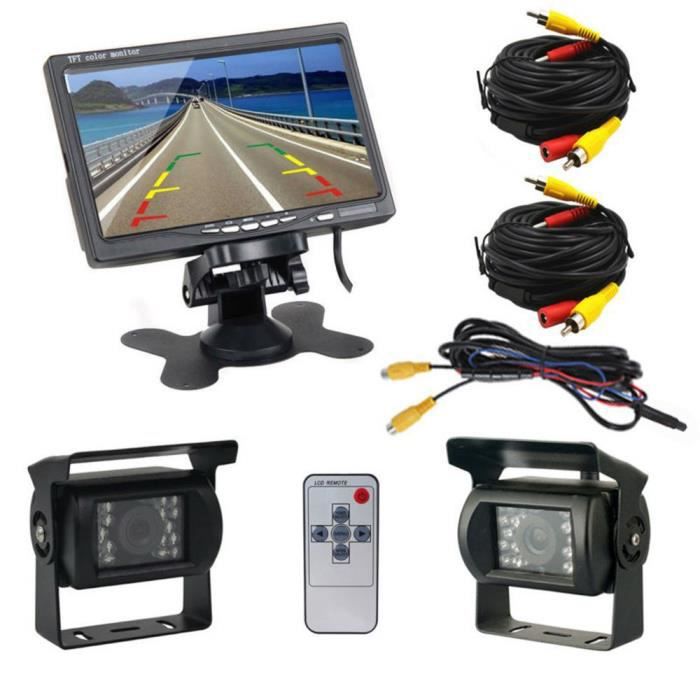 TD® Podofo 7 "LCD double caméra de recul arrière moniteur de voiture Kit pour camion bus RV 18 IR LED vision nocturne caméra de recu