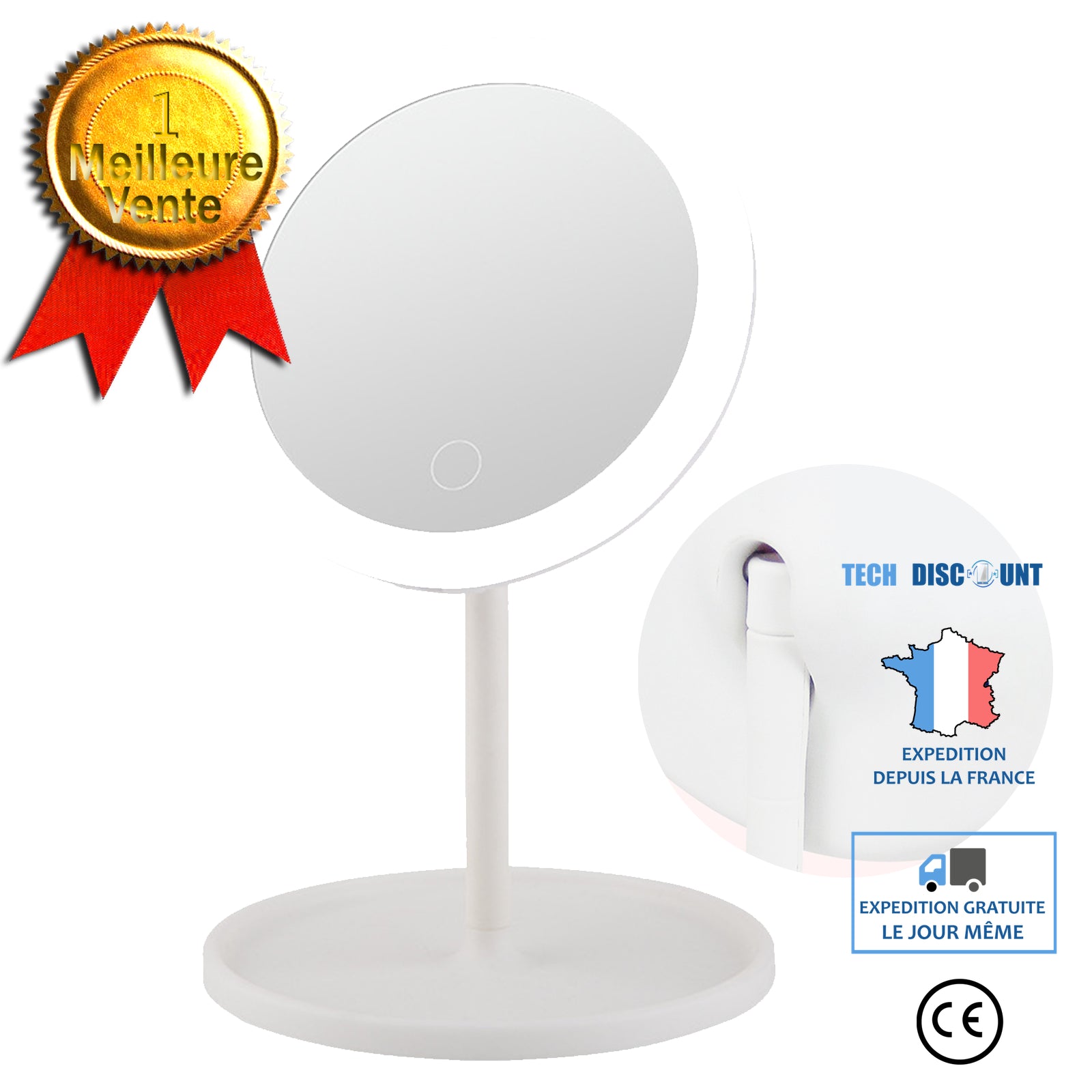 TD® Miroir de maquillage pliant de bureau de miroir de maquillage européen de lumière de LED avec la lumière de remplissage de lumiè