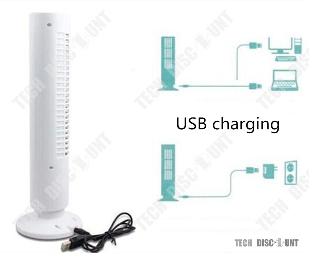 TD® Mini ventilateur colonne USB, Tour De Ventilation blanche ou noire verticale, pour bureau travail détente ordinateur portable