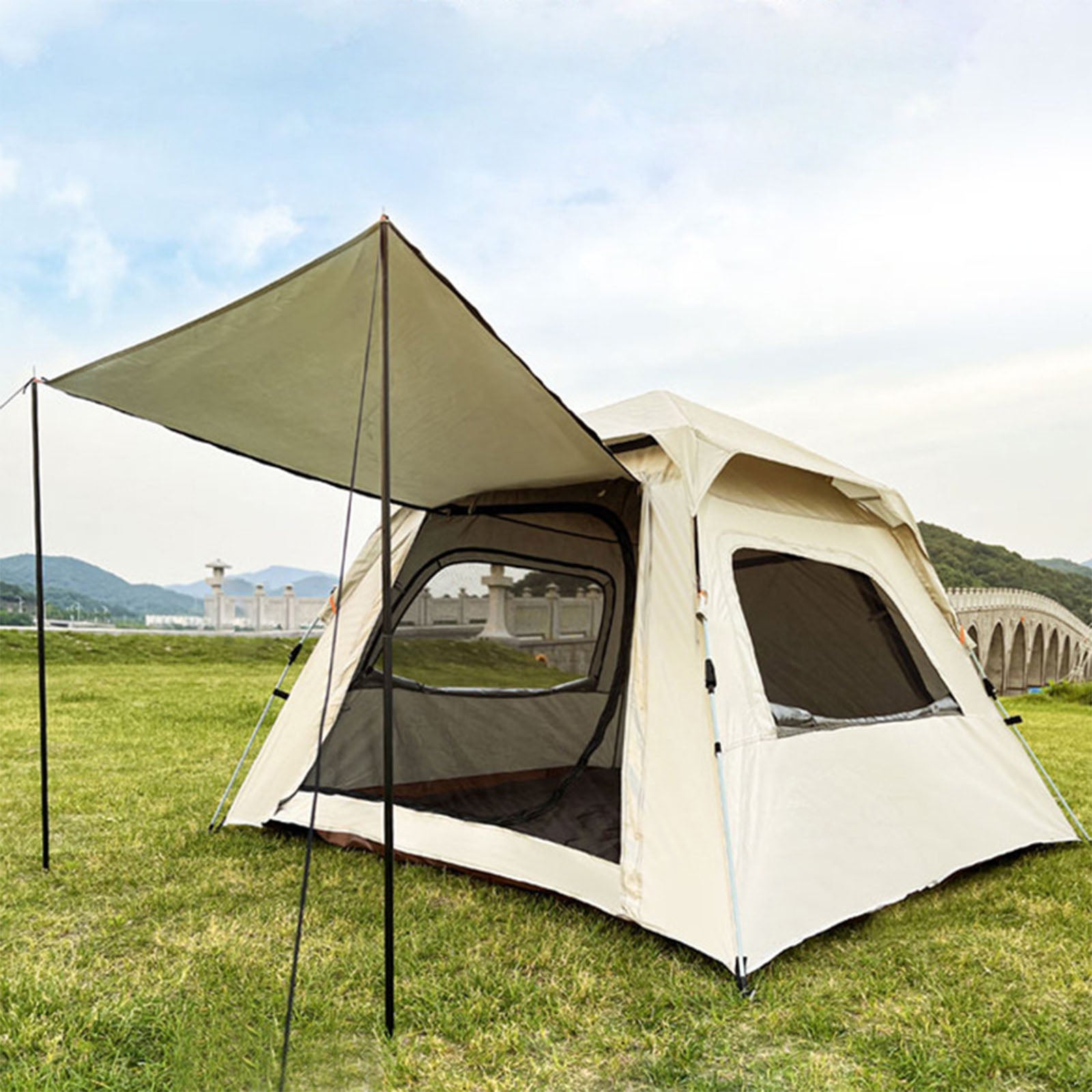 TD® Deux portes et deux fenêtres tente extérieure automatique ventilation solaire camping de loisirs en plein air