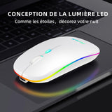 Souris sans fil Bluetooth 2.4 G Bluetooth Dual Mode Rechargeable Mouse Silent Light Computer Laptop Office Gaming Mouse Blanche