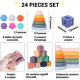Jeux Montessori Silicone souple de qualité alimentaire Expérience tactile multicolore Aider bébé à développer sa cognition Jenga
