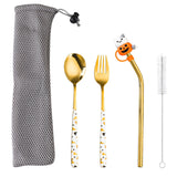 ouverts de table 4 pcs Acier inoxydable pour Ensemble Ménagère Acier Inoxydable Comprend Fourchette Cuillère brosse Paille bouchon