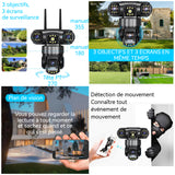 Caméra 4G 2MP 110x63x72cm Wi-Fi caméra de surveillance à trois objectifs et trois écrans facile à installer étanchéité IP66 noir