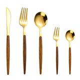 ouverts de table 30 pièces vaisselle ensemble de couverts en acier inoxydable ensemble de couverts en avec manche en bois pour 6