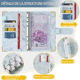 lasseur budget A6 classeur à anneaux en cuir PU avec accessoires en aluminium planificateur financier pour gestionnaire d'argent