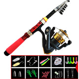 anne à péche 1.7m canne à pêche télescopique roadrunner canne à pêche portable equipement de pêche complet rouge canne a peche