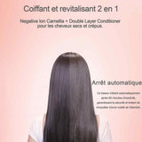 Lisseur cheveux 2 en 1 pinces à lisser et à boucler les cheveux céramique à ions négatifs cristal liquide rose rouleaux chauffants