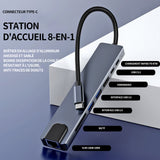 Station d'accueil USB C dock USB C 8 en 1 vers dual HDMI ethernet RJ45 100M 87W PD USB 3.1/3.0/2.0 SD/TF Hub Prise en charge 4k