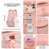 Sac à dos scolaire 46x30,5x22cm sac à dos de grande capacité sac d'ordinateur imperméable charge réduite charmant rose cartable