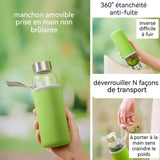 Bouteille d'eau en verre de 500 ml de grande capacité résistante à la chaleur facile à transporter avec filtre matériau sûr vert