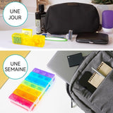 Pilulier 17cm 21 compartiments cycle de 7 jours Matériau PP coloré et écologique Conception de rangement indépendante et sûre