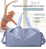 Sac de sport 46x27x27cm tissu oxford bleu main sac de voyage avec compartiment à chaussures et poche de séparation humide et sèche