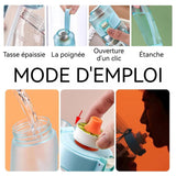 Gourde Sport 650ml bouteille d'eau amusante et fruitée goulot courbé avec paille 7 anneaux fruités différents pour le sport bleu