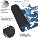 Tapis de souris 80x30x0.3cm grand tapis de souris de jeu avec surface en caoutchouc antidérapant imperméable pour maison art bleu