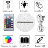 Veilleuse 3D 17,5x14 cm interrupteur tactile chargement USB lampe de chevet tactile avec télécommande et 7 couleurs lampe de table